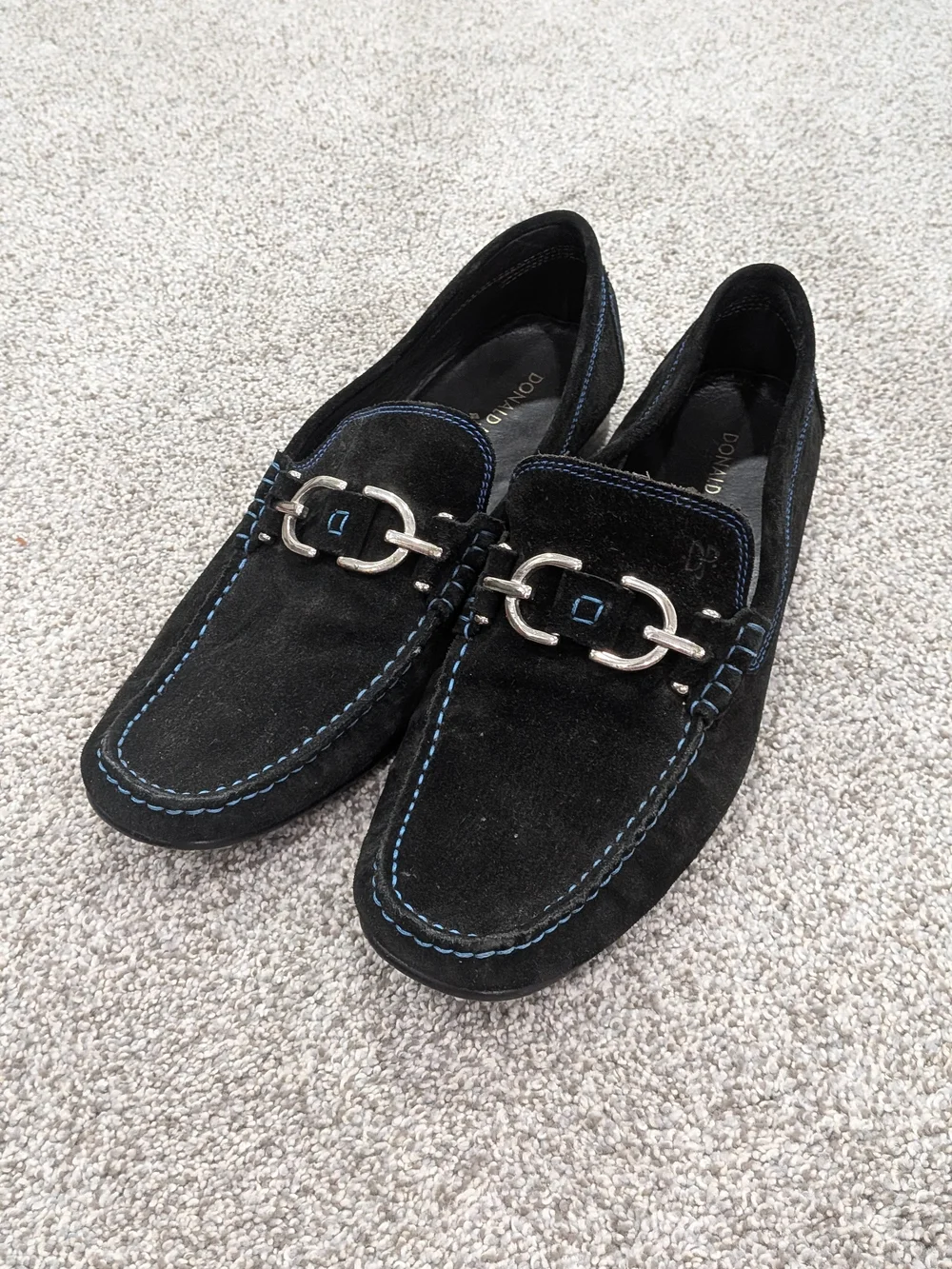 Donald J Pliner Dacio Black Suede Blue Stitched Bit Loafers Shoes Mens 11M